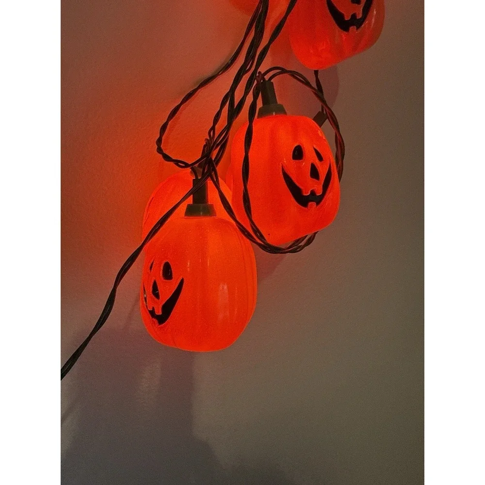 Vintage Hallmark 1989 Boo Blow Mold Pumpkin Halloween String Lights WORKING!